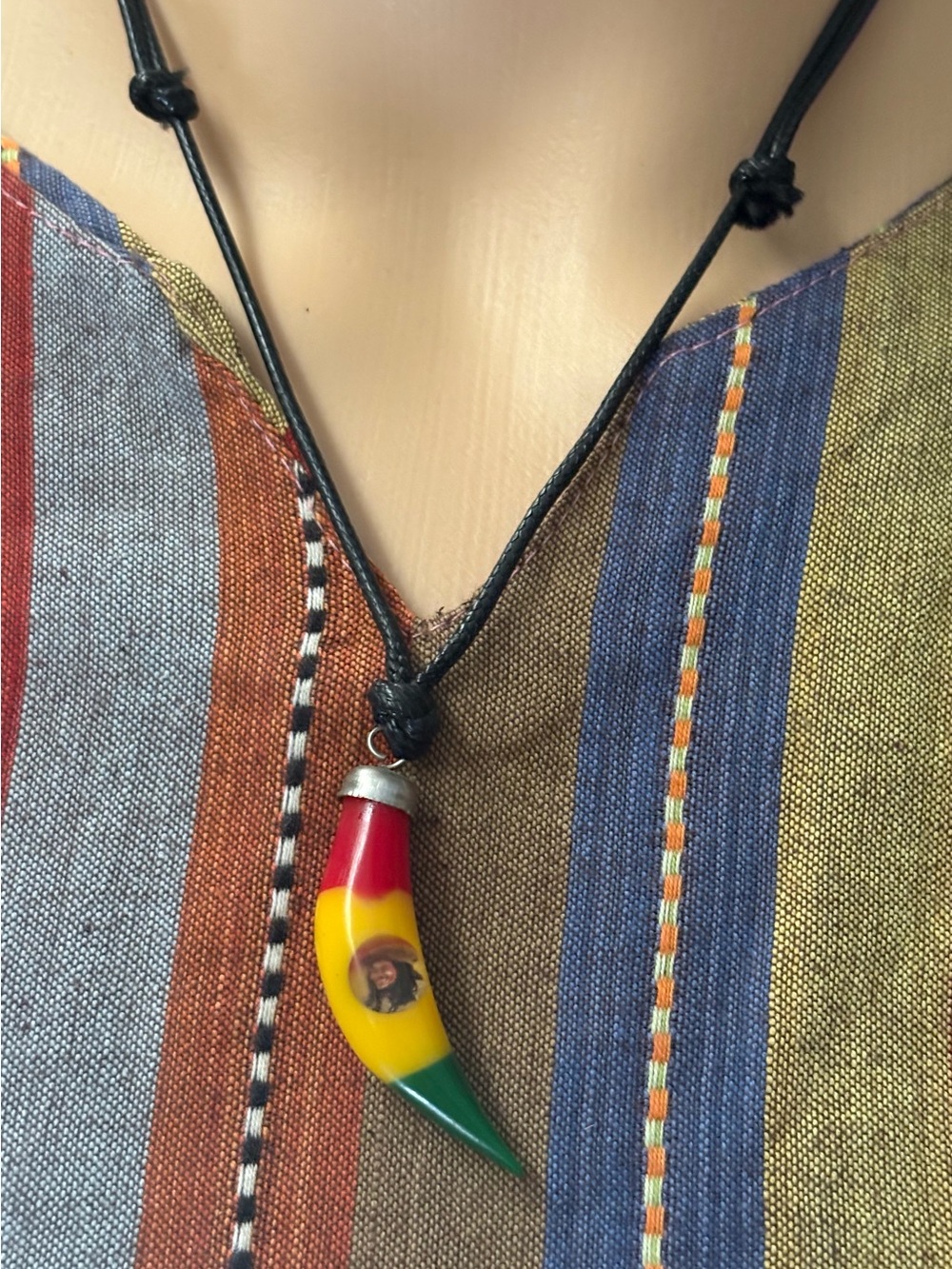Rasta Colors Horn Pendant Necklace - Red, Yellow, Green